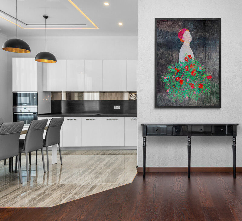 Artwork by Cécile Duchêne Malissin, L'Infante aux grenades, Made of Mixed Media On Canvas 