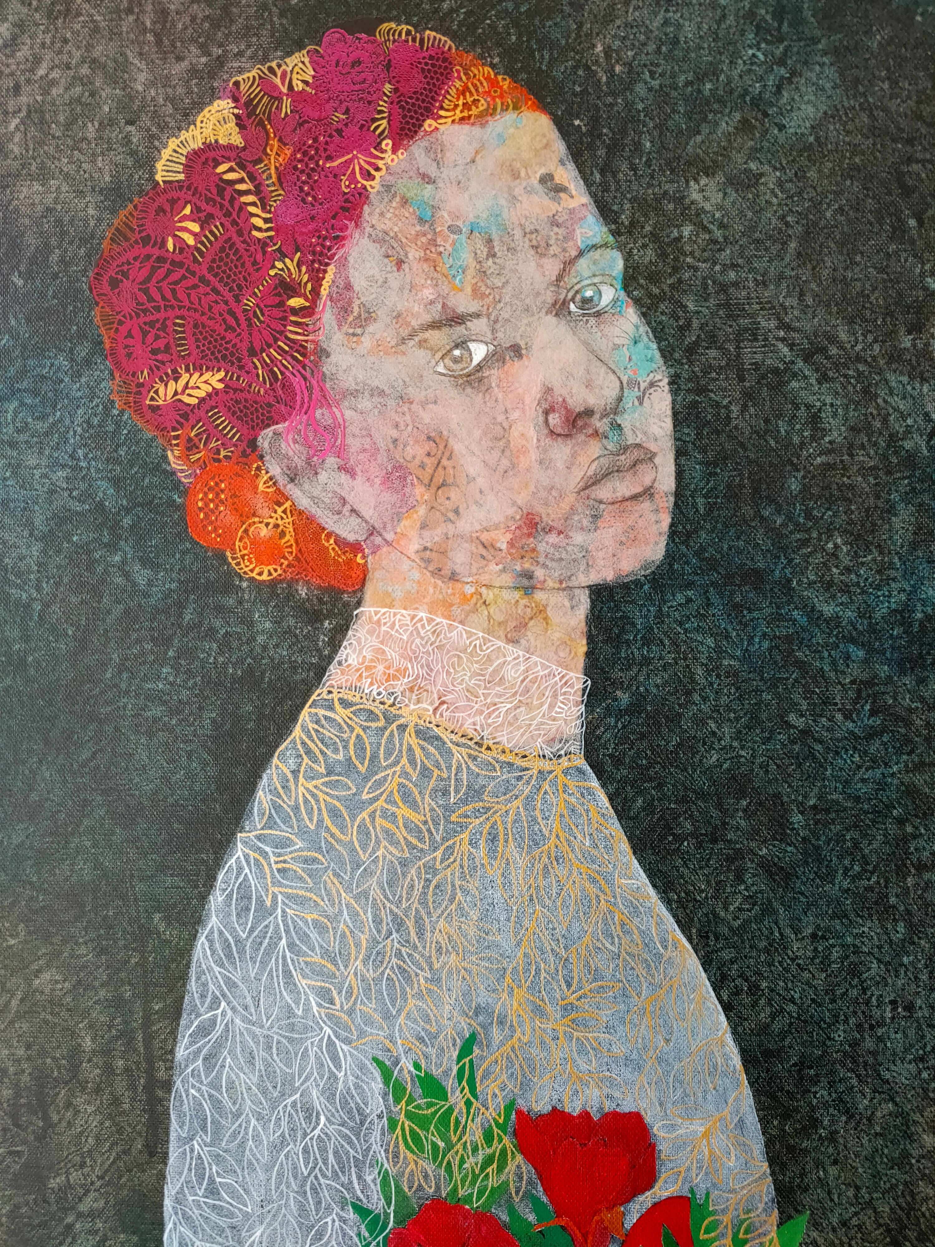 Artwork by Cécile Duchêne Malissin, L'Infante aux grenades, Made of Mixed Media On Canvas 