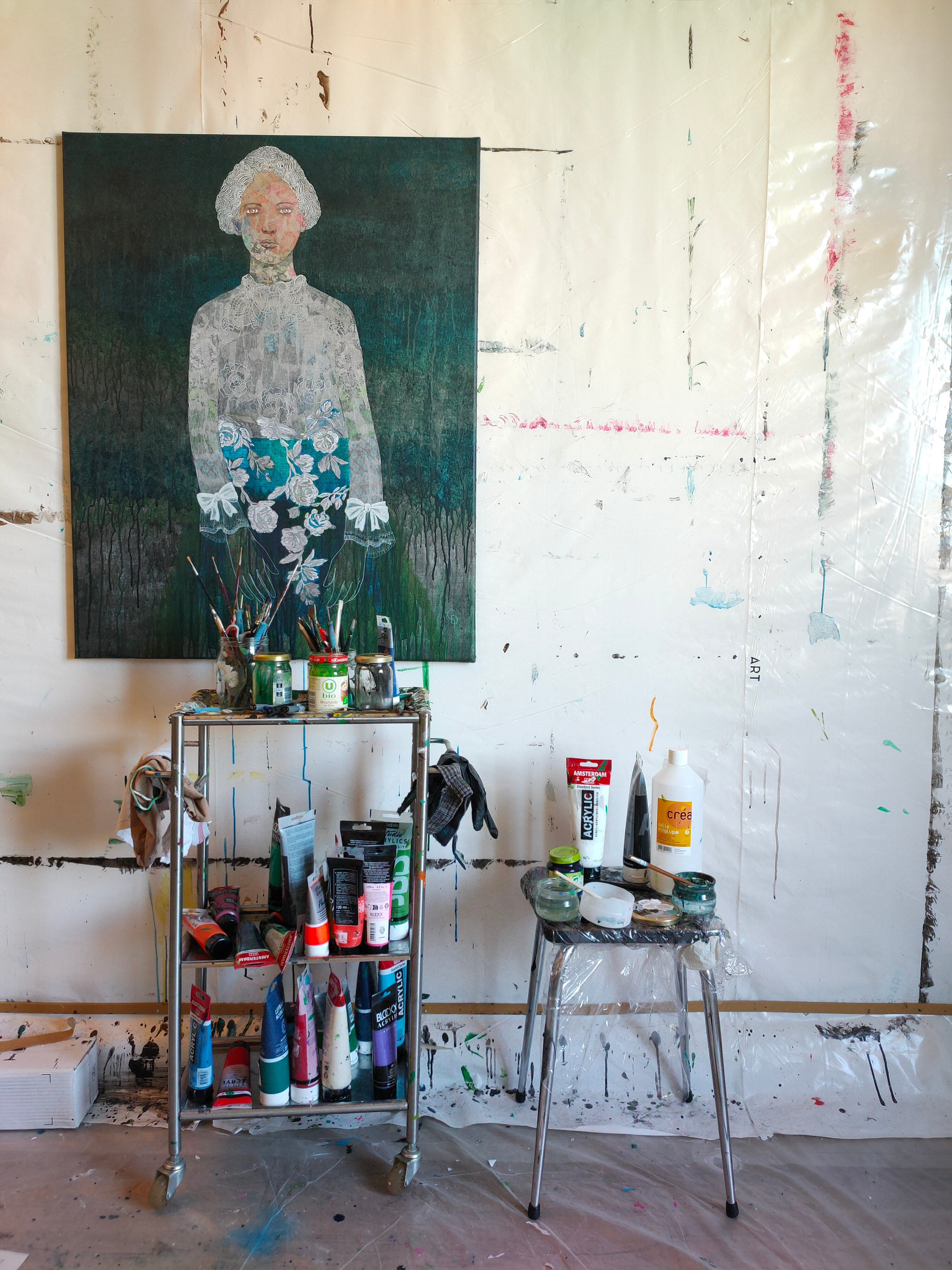 Artwork by Cécile Duchêne Malissin, Versailles VIII, Made of Acrylic, collage and oil crayon on canvas 