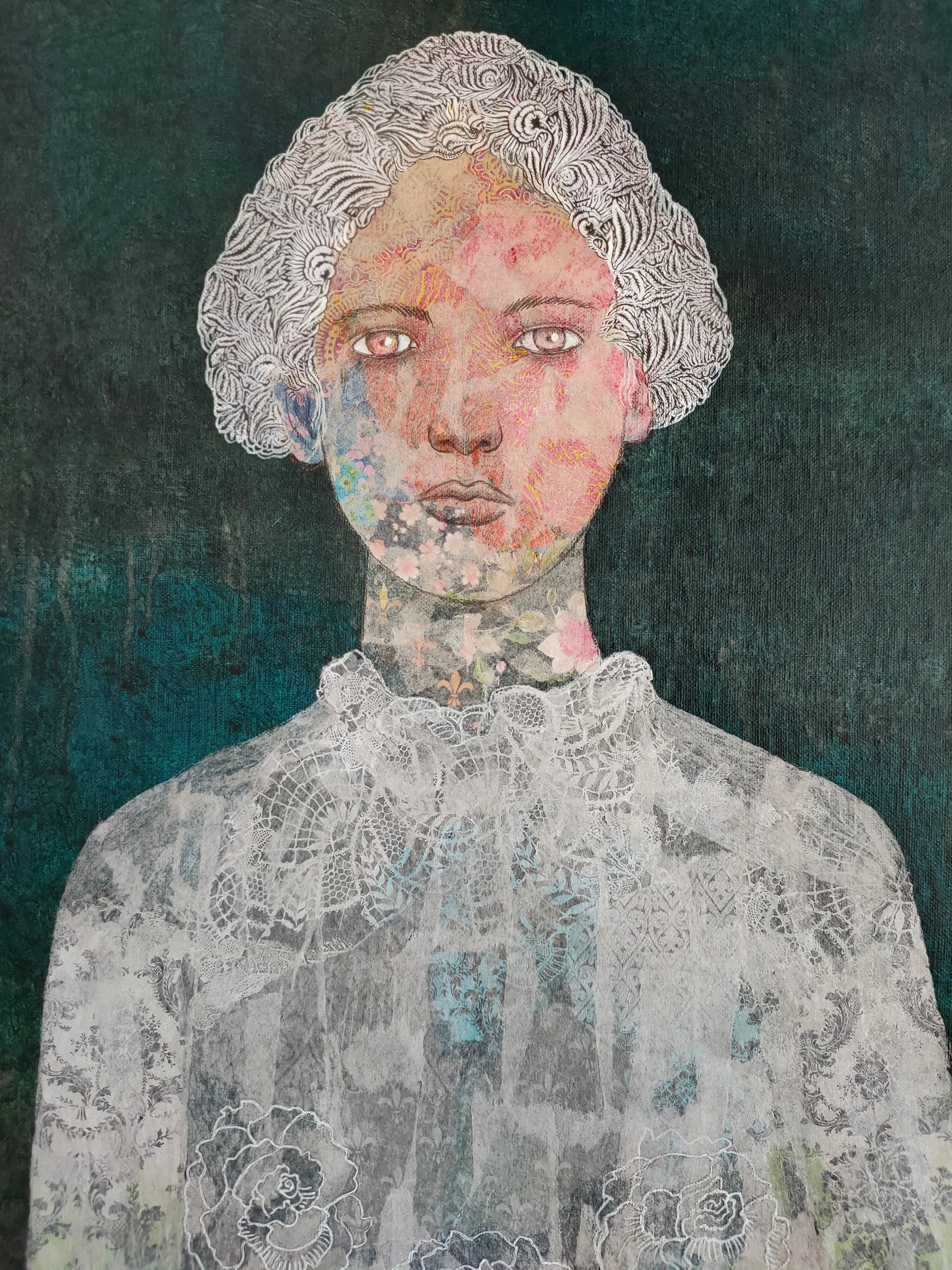 Artwork by Cécile Duchêne Malissin, Versailles VIII, Made of Acrylic, collage and oil crayon on canvas 