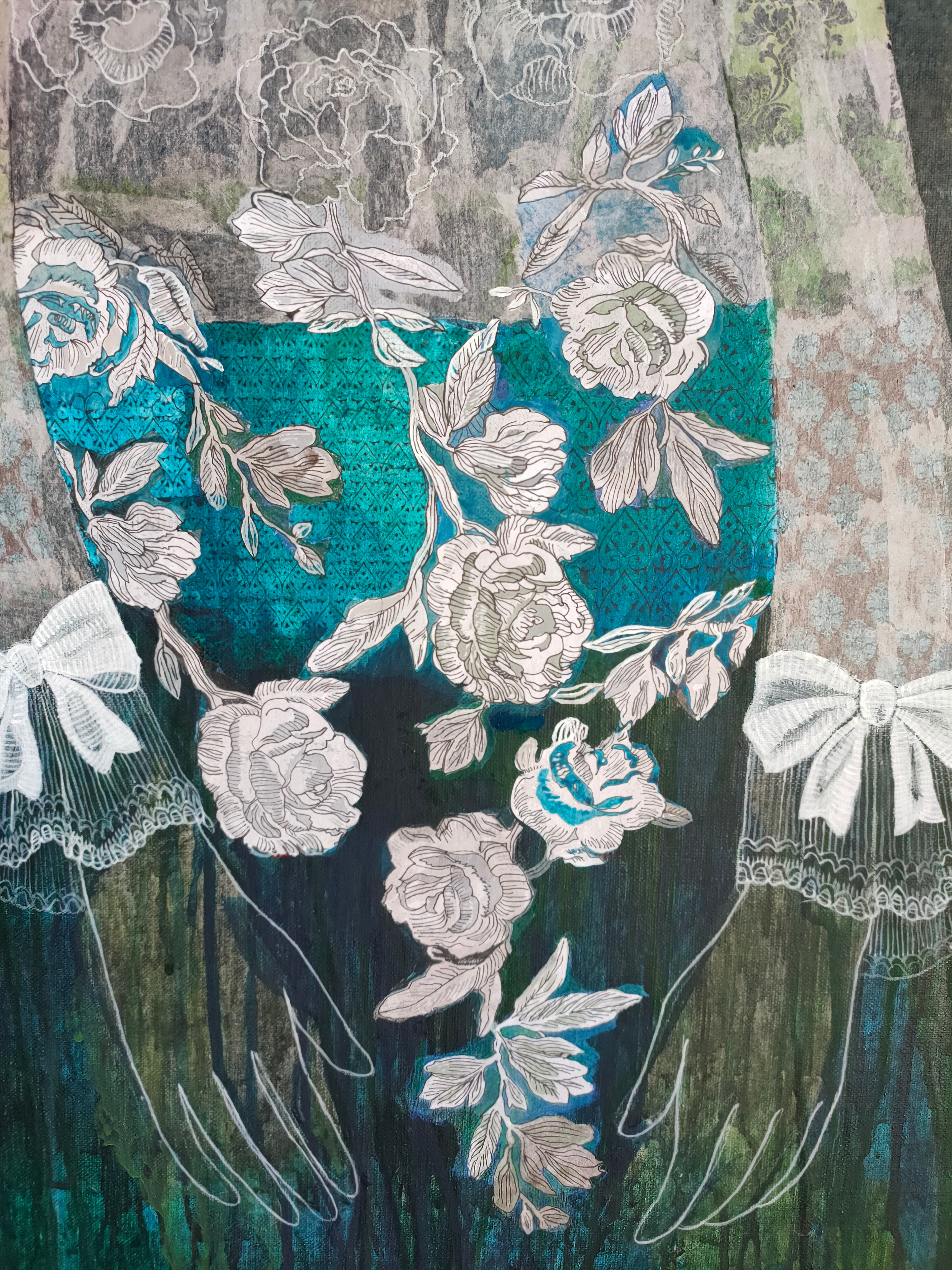 Artwork by Cécile Duchêne Malissin, Versailles VIII, Made of Acrylic, collage and oil crayon on canvas 