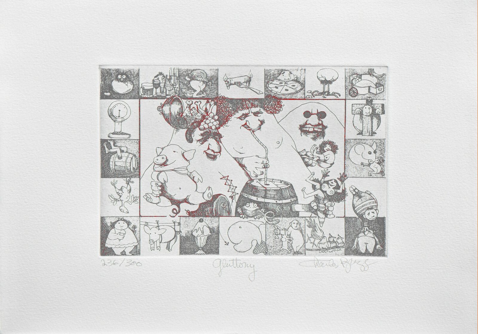 A black and white drawing of a collage of cartoon characters.