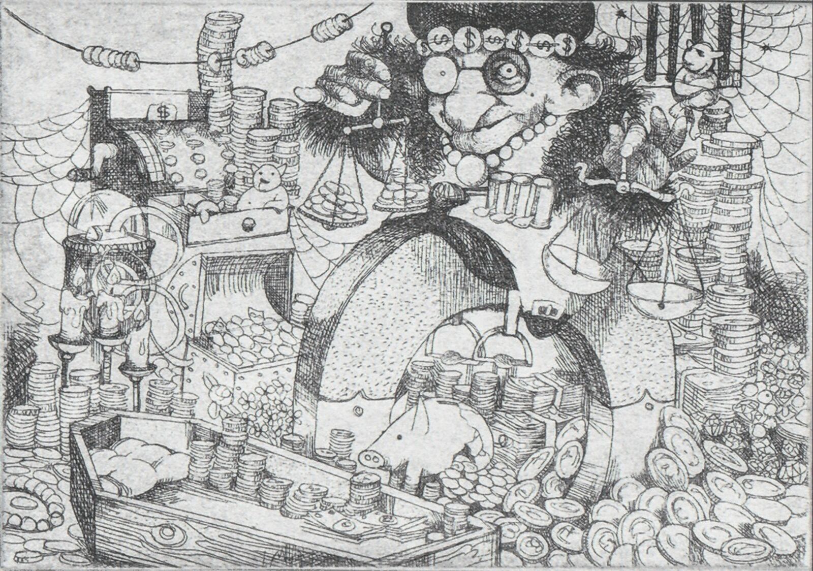 A black and white drawing of a man in a pirate costume.