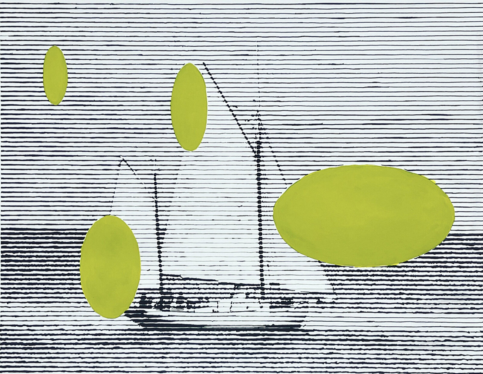 A drawing of a sailboat with green circles on a white background.
