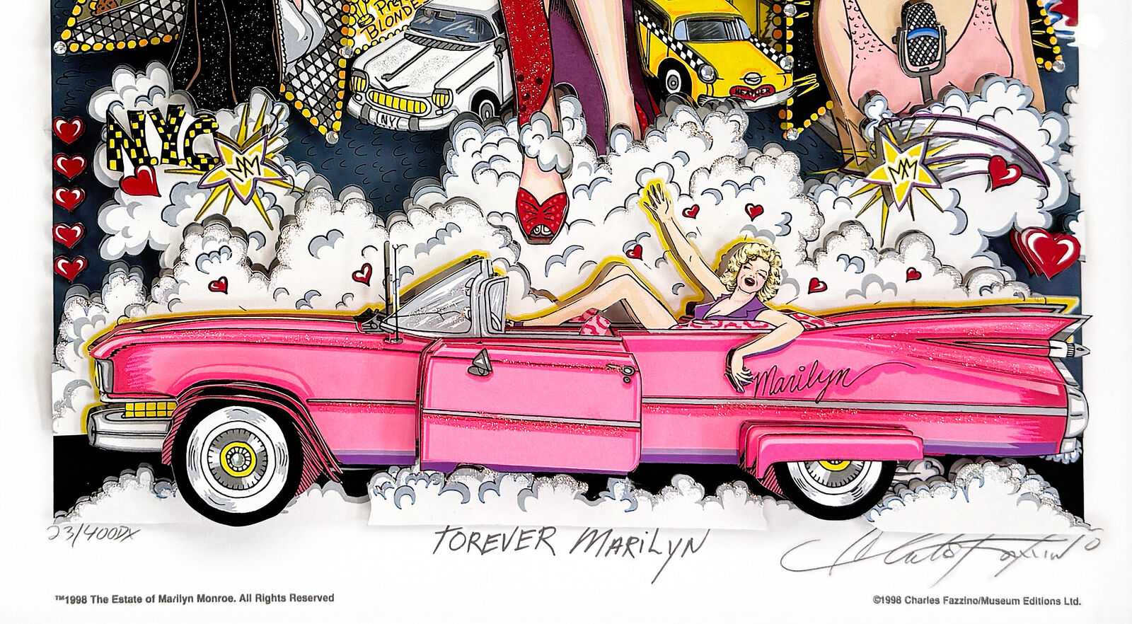 Artwork by Charles Fazzino, Forever Marilyn , Made of 3D mixed media serigraph 