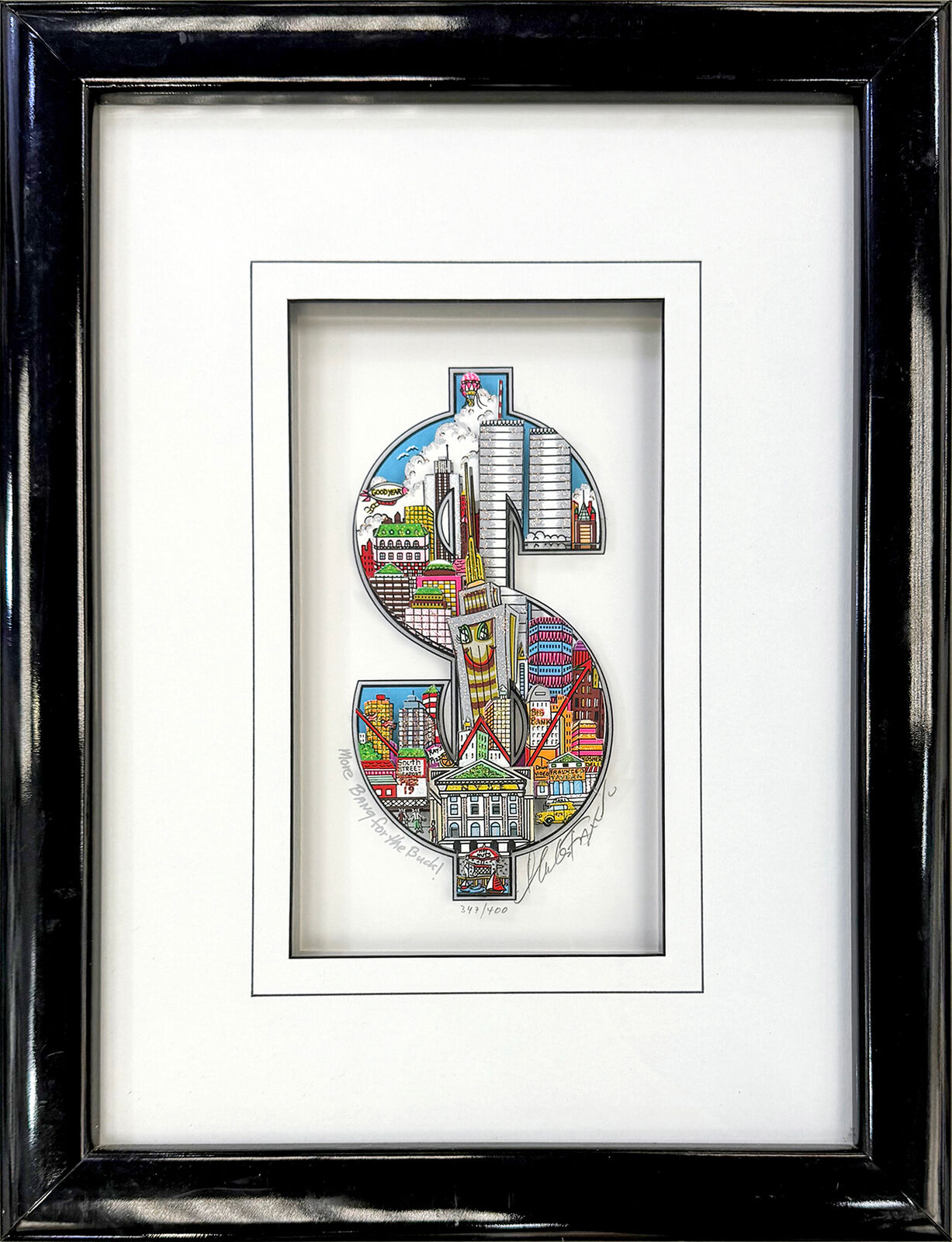 Artwork by Charles Fazzino, More Bang for the Buck! , Made of 3D mixed media serigraph 