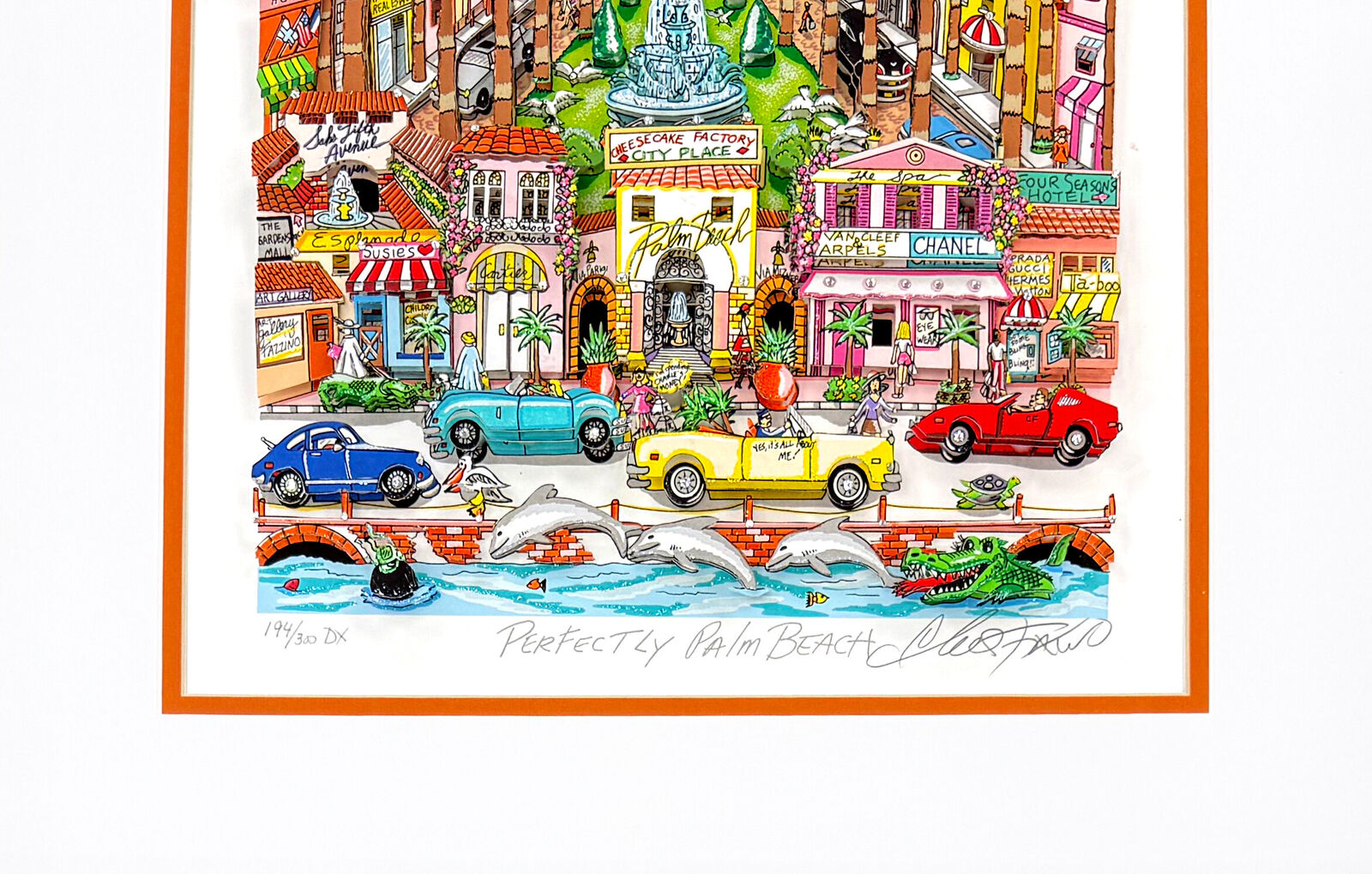 Artwork by Charles Fazzino, Perfectly Palm Beach, Made of 3D mixed media serigraph 