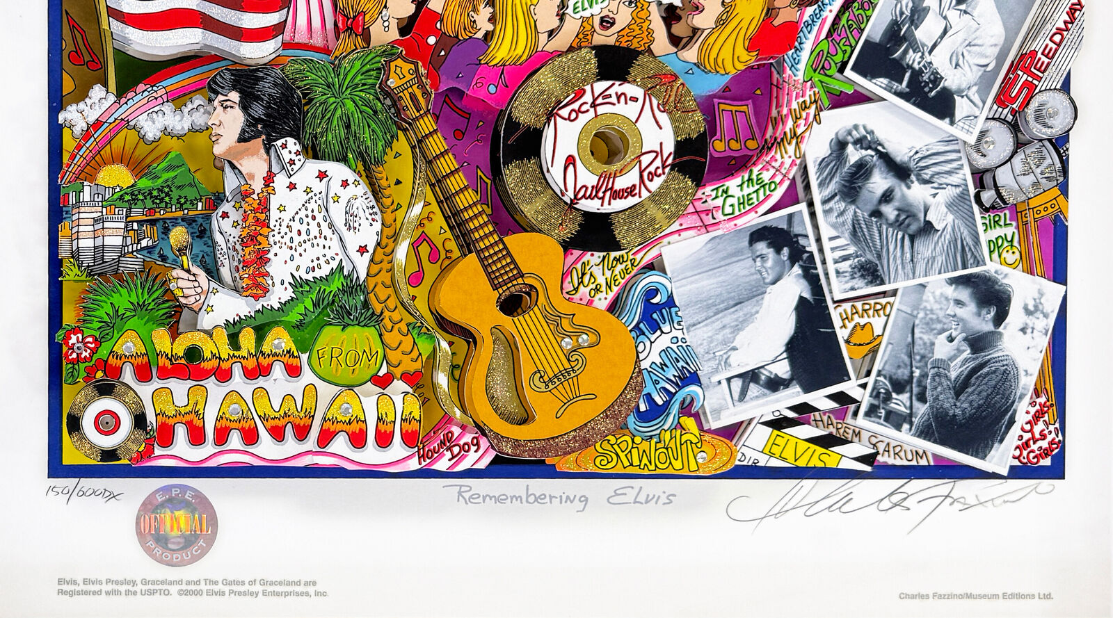 Artwork by Charles Fazzino, Remembering Elvis , Made of 3D mixed media serigraph 