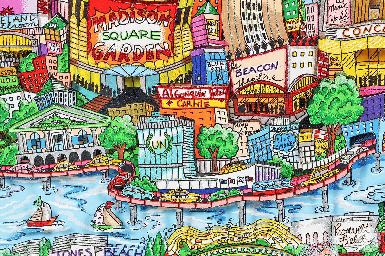 Artwork by Charles Fazzino, There's Music...New Jersey, New York, Long Island Too!!, Made of 3D mixed media serigraph 