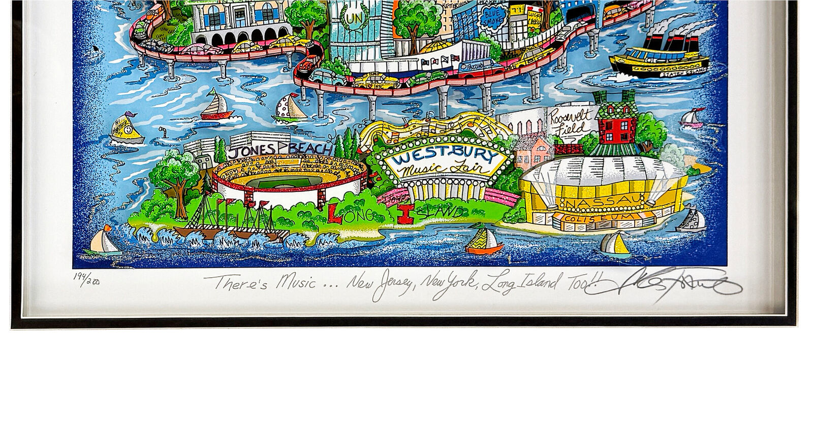 Artwork by Charles Fazzino, There's Music...New Jersey, New York, Long Island Too!!, Made of 3D mixed media serigraph 