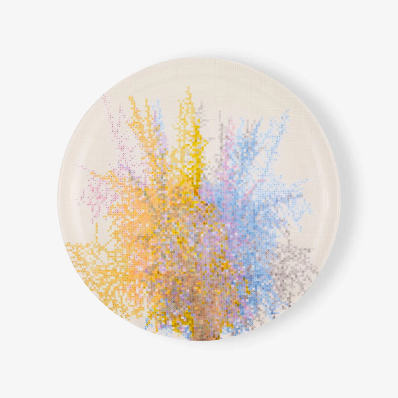 a white plate with a colorful design on it