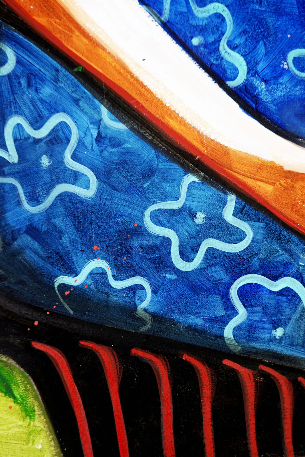 A painting of three women sitting on a bench.