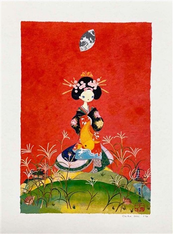 Artwork by Chiho Aoshima, Susukino Oiran, Made of Archival Pigment Print + Silkscreen 