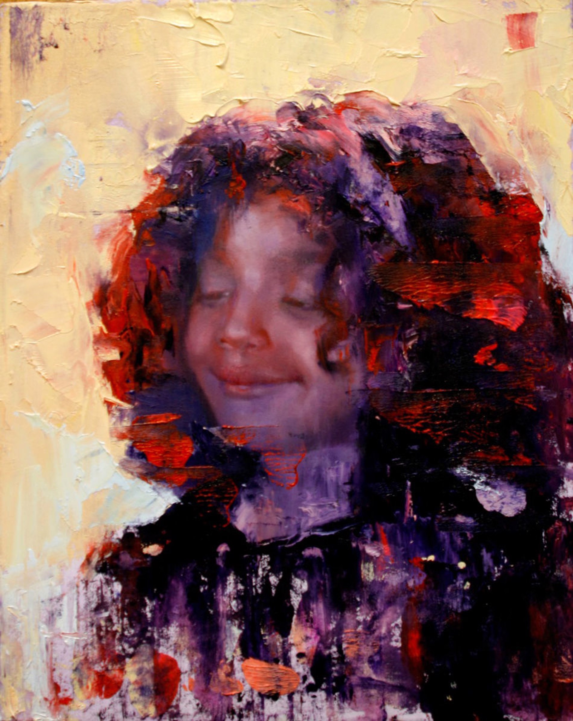 A painting of a woman with her eyes closed. 