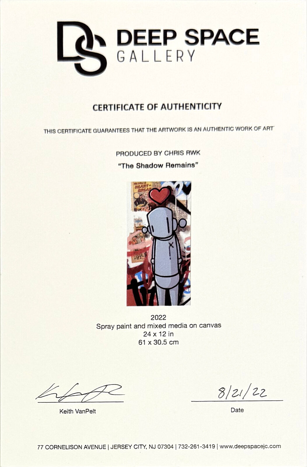 A painting of a robot with a heart on his head.