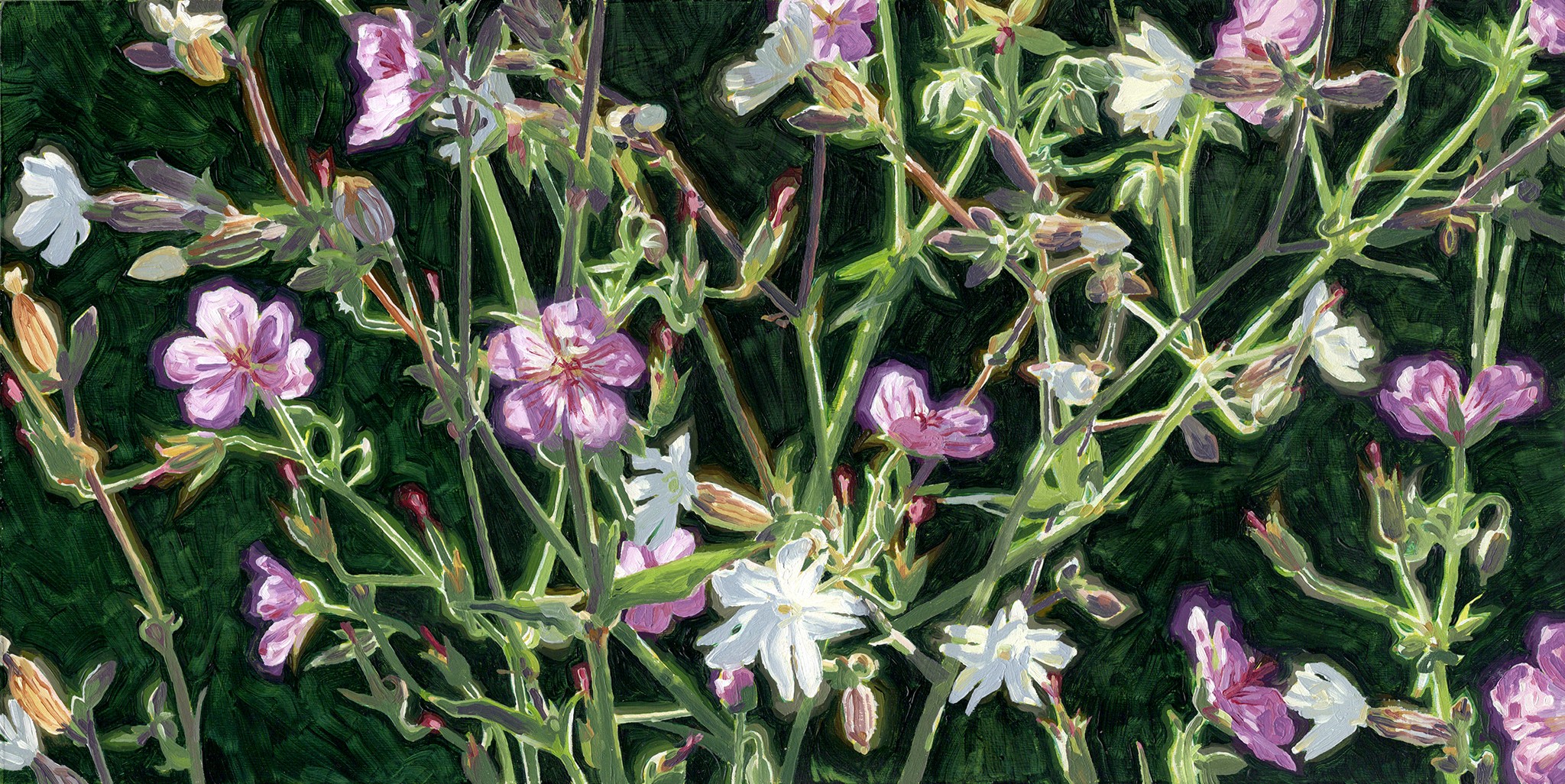 A painting of a bunch of flowers in a field.
