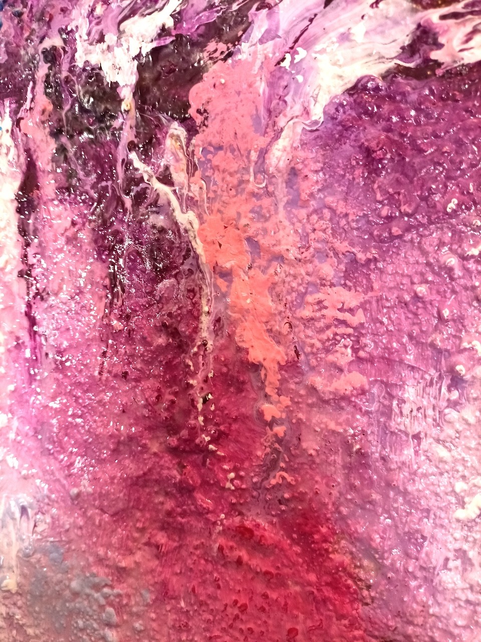 A painting of a pink and blue abstract painting.