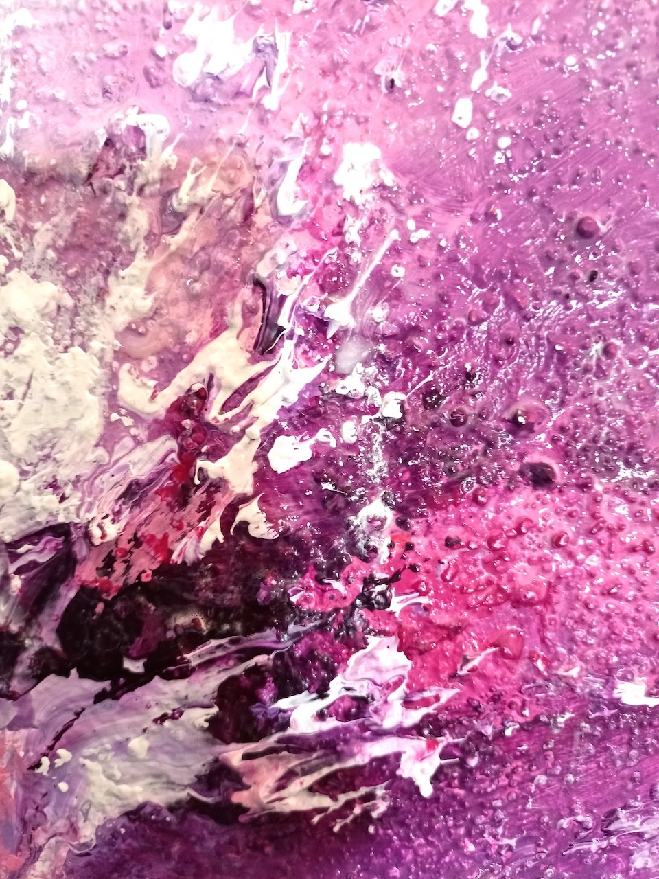 A painting of a pink and blue abstract painting.