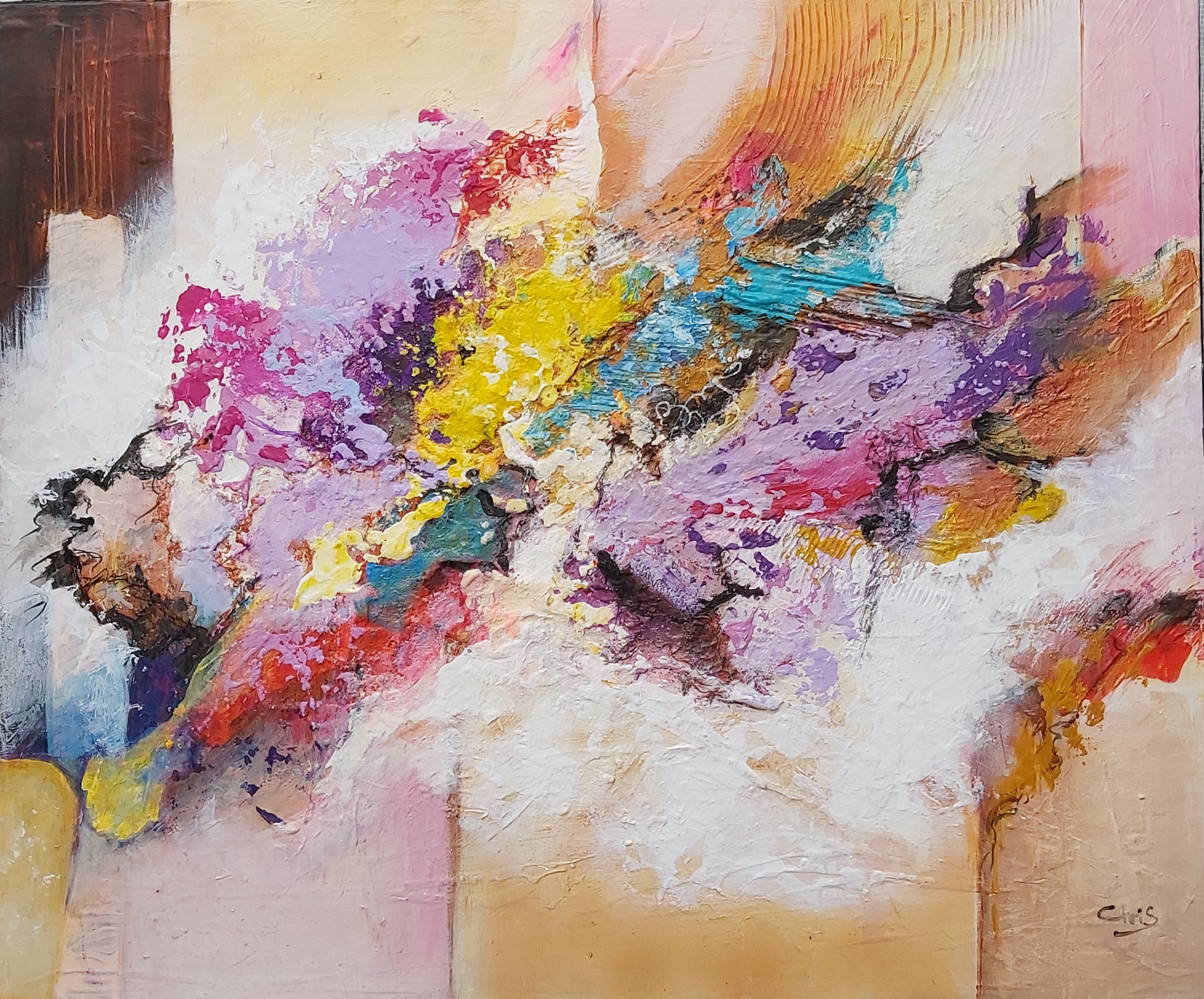 A painting of a colorful abstract painting on a white background.