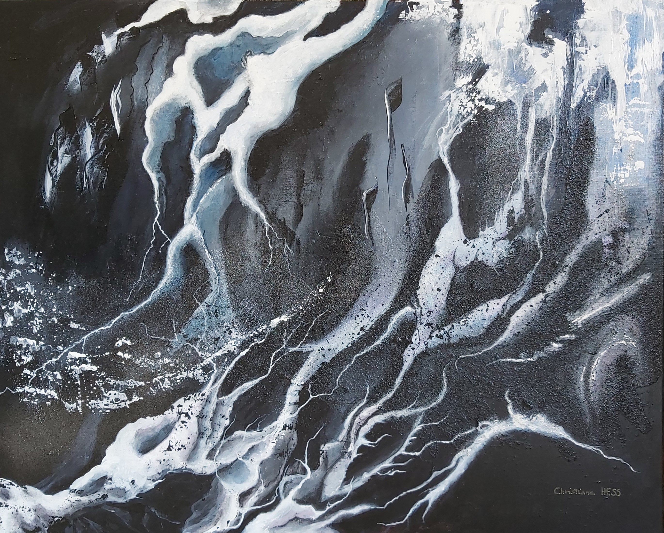 A painting of a black and white abstract painting.
