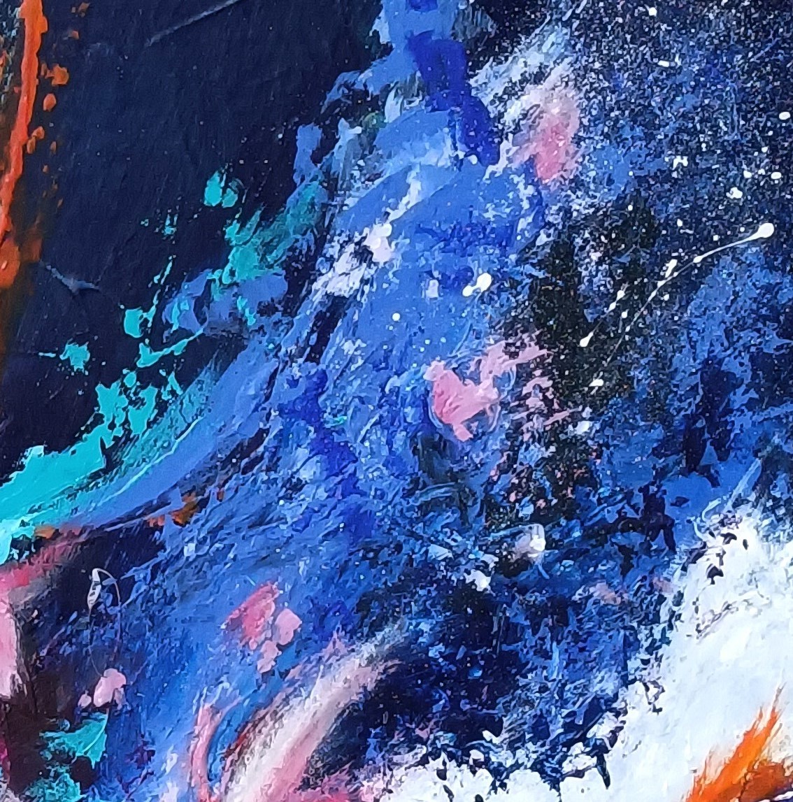A painting of a colorful abstract painting on a blue background.