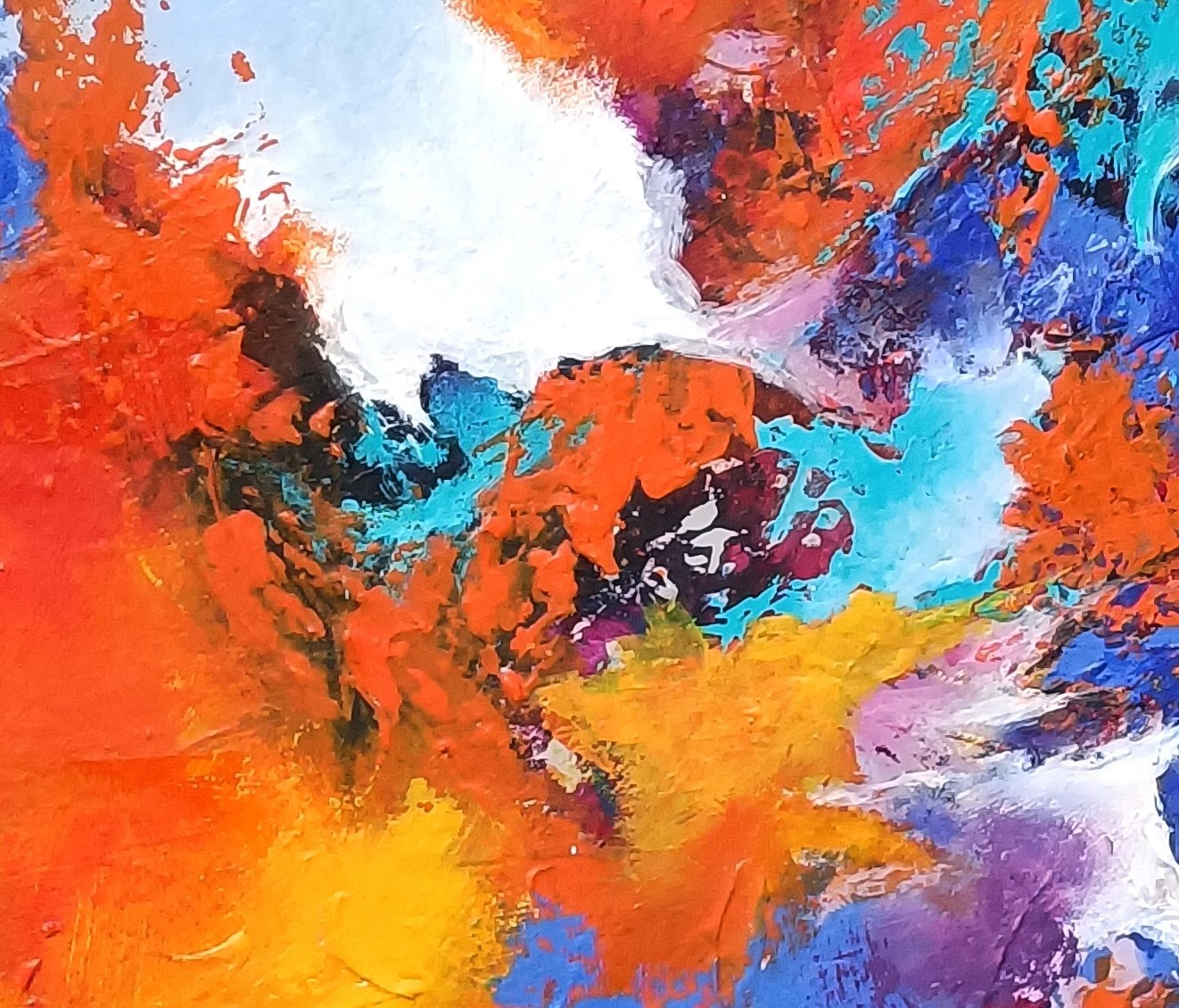 A painting of a colorful abstract painting on a blue background.