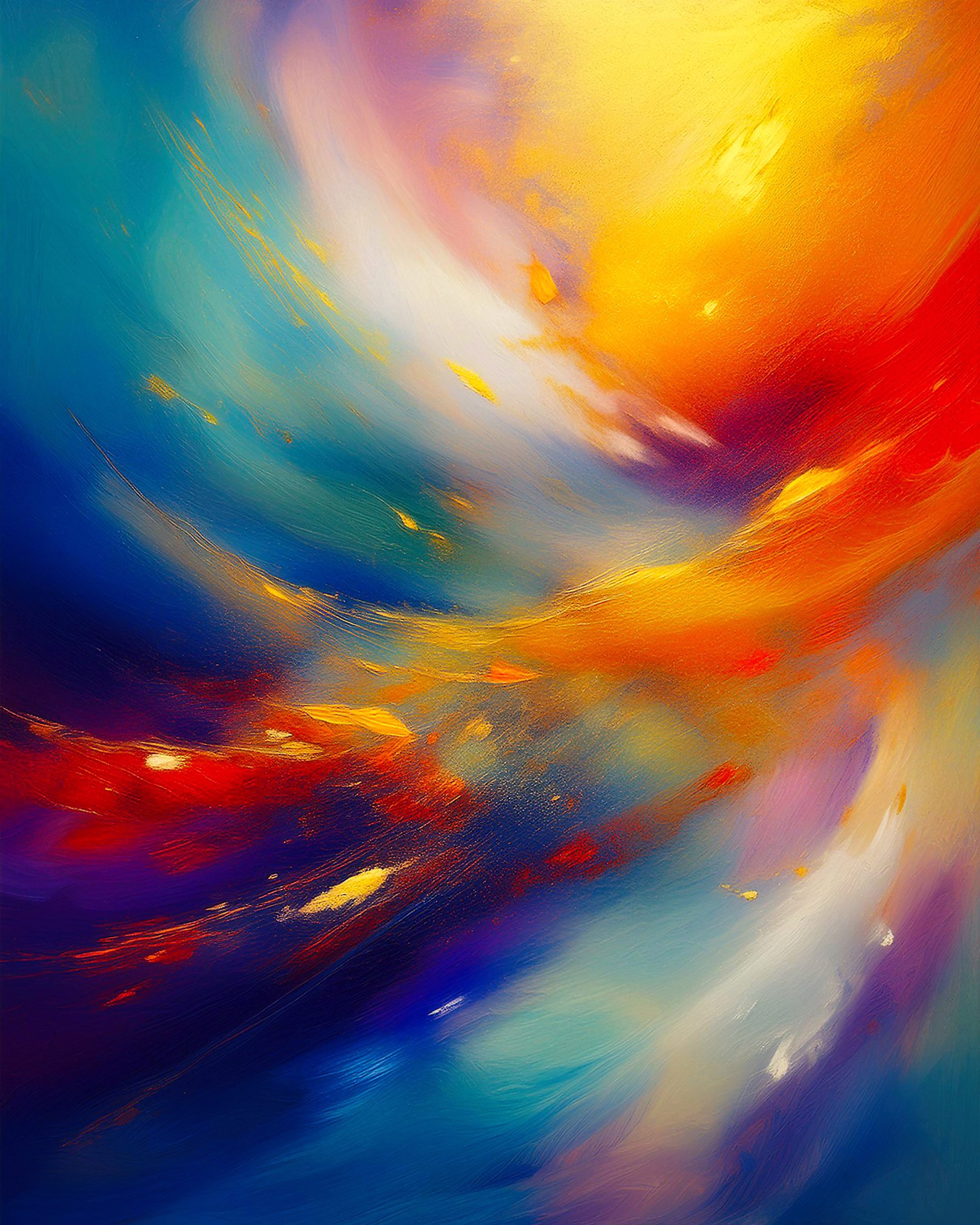 A painting of a colorful abstract painting on a blue background.