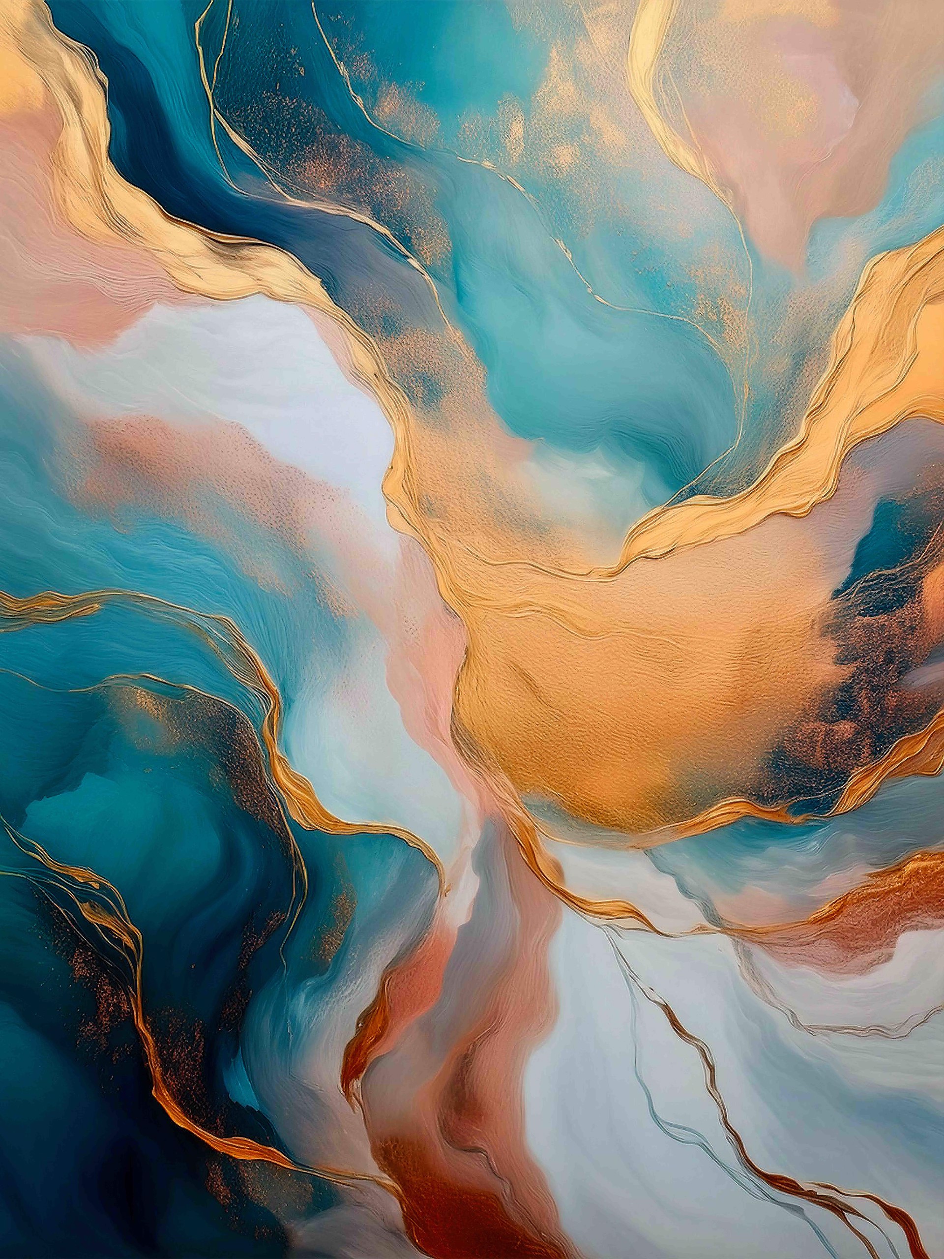 A painting of a blue and gold abstract painting.