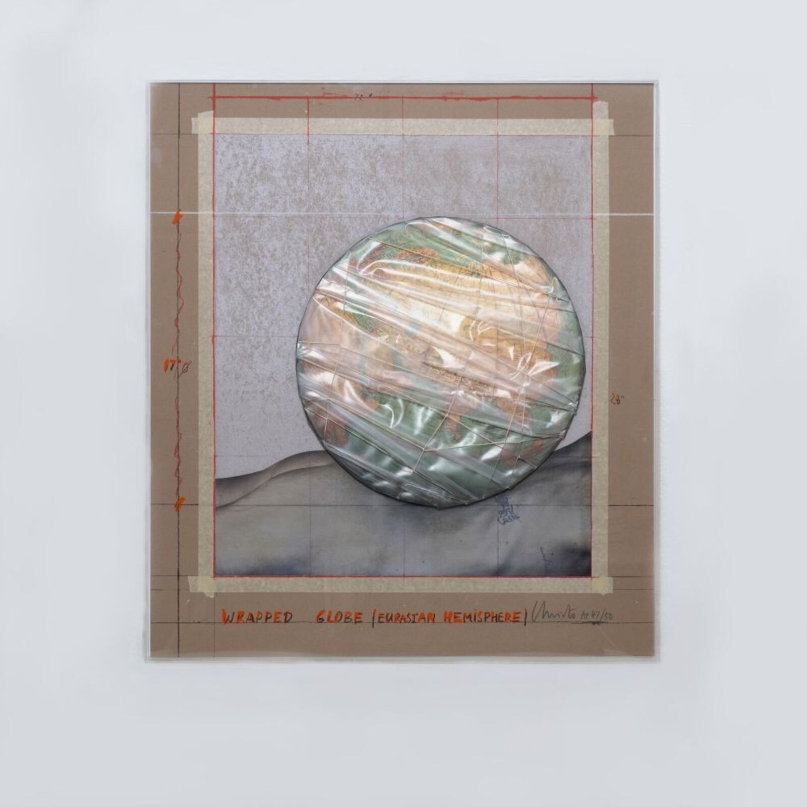 Artwork by Christo, Wrapped Globe (Eurasian Hemisphere), Made of Collage, silkscreen and mixed media 
