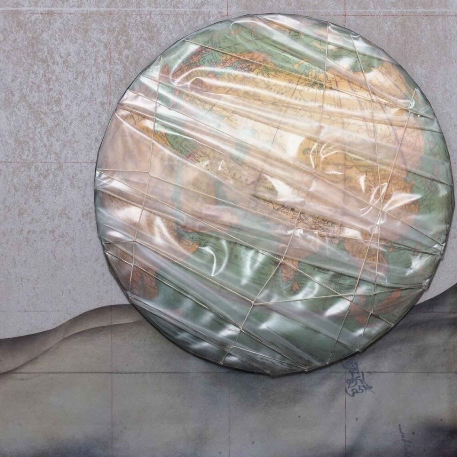 Artwork by Christo, Wrapped Globe (Eurasian Hemisphere), Made of Collage, silkscreen and mixed media 