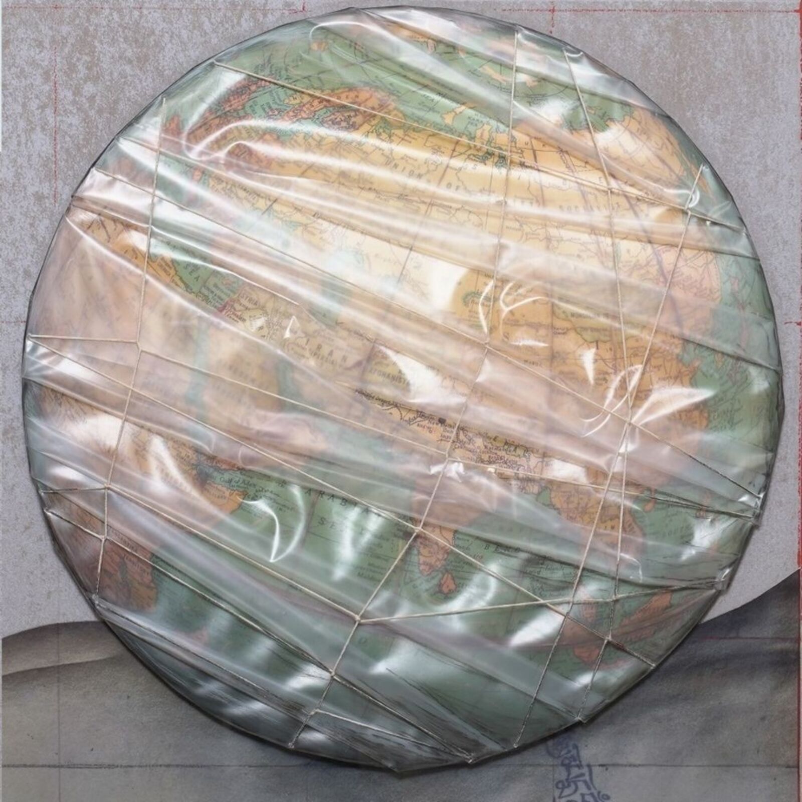 Artwork by Christo, Wrapped Globe (Eurasian Hemisphere), Made of Collage, silkscreen and mixed media 