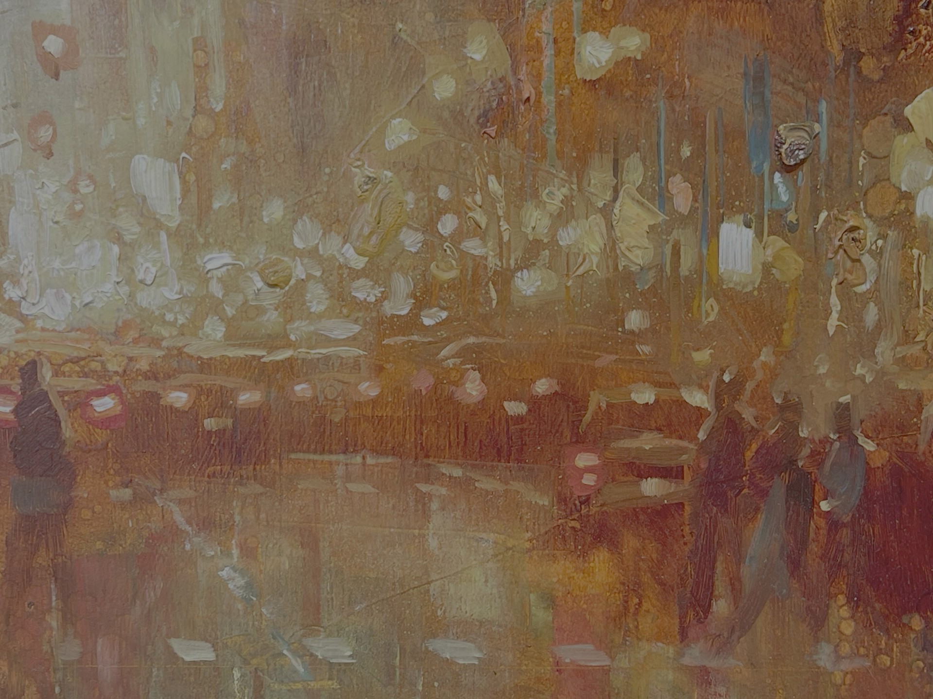 A painting of a city street at night.
