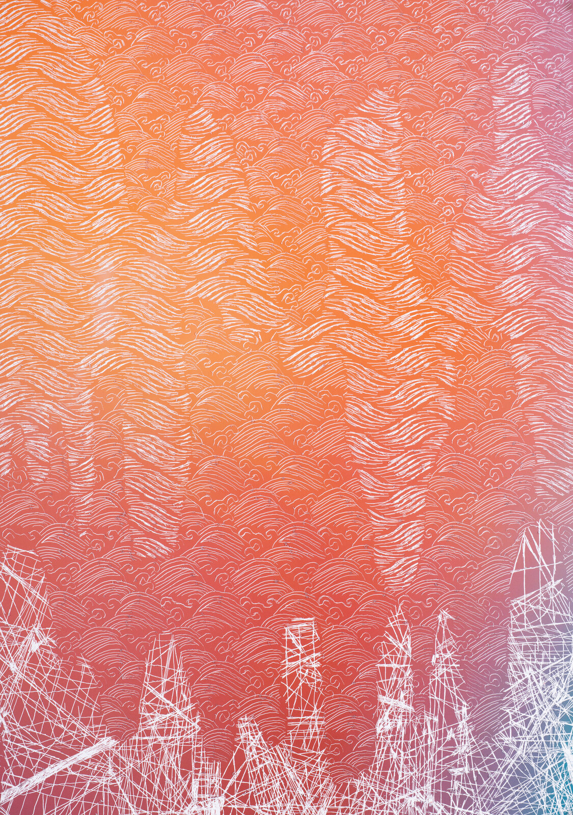 Artwork by Christopher Russell, Cascades #1, Made of Pigment prints scratched with a razor 