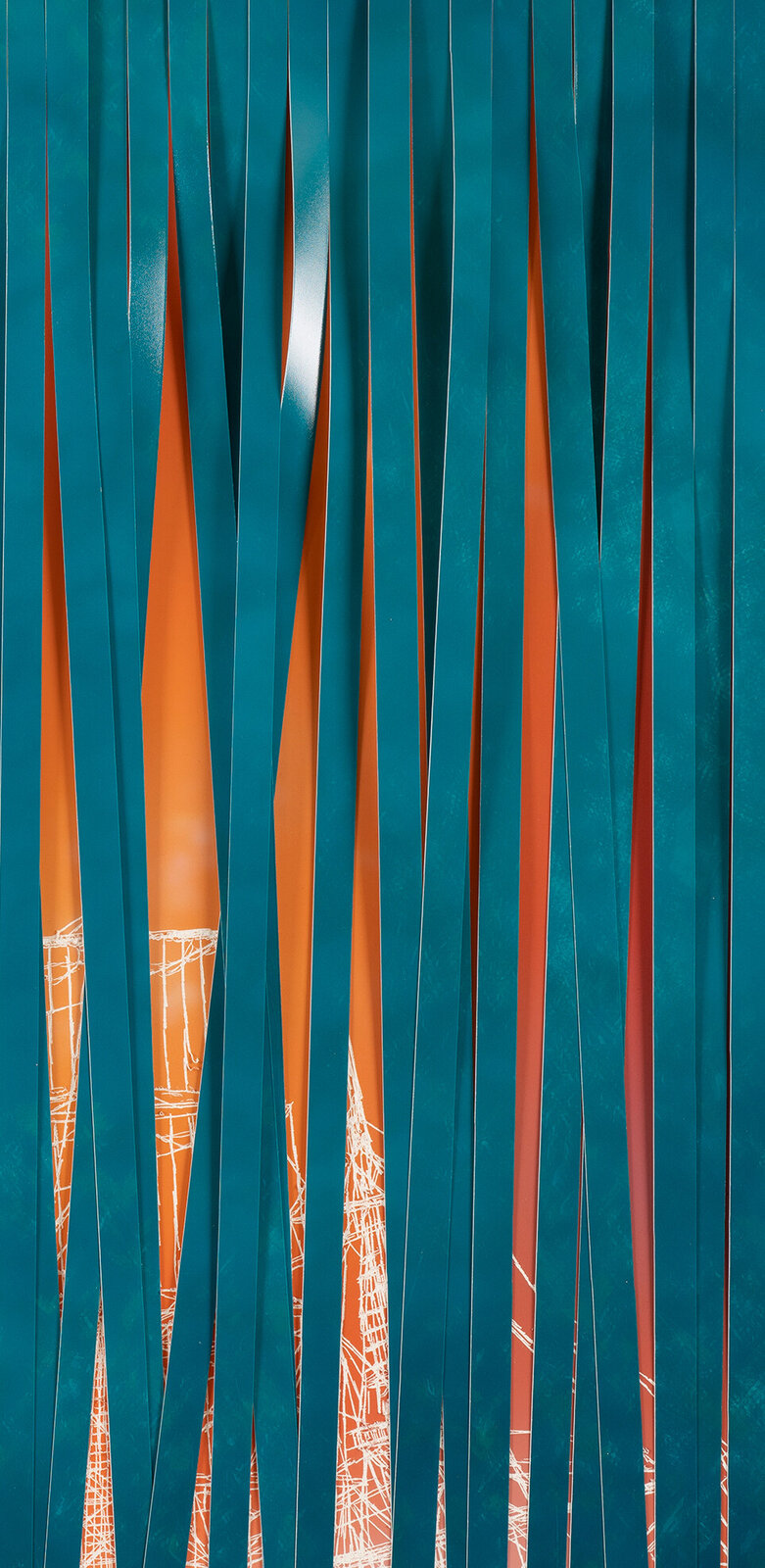 Artwork by Christopher Russell, Willamette Falls #1, Made of Pigment print sliced and scratched with a razor 