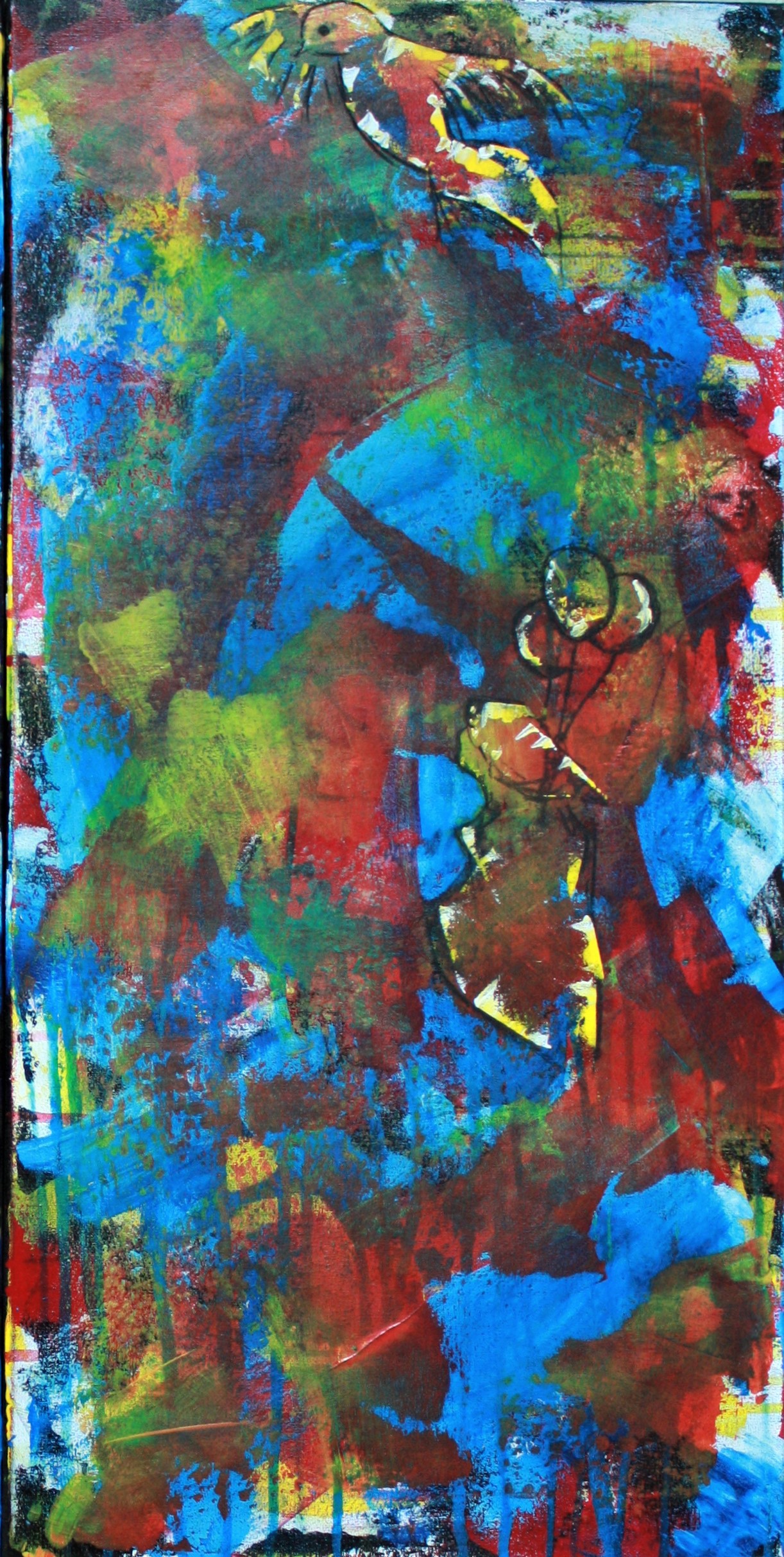 A painting of an elephant with a fish in its mouth.