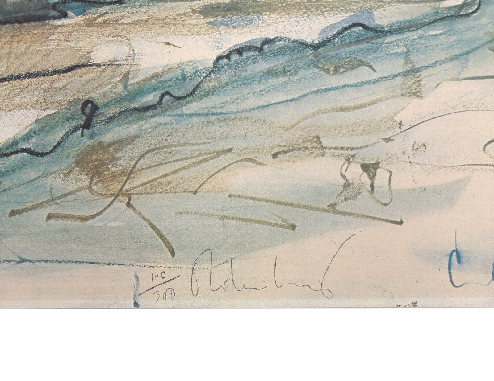 A watercolor landscape featuring a large, rounded form against a sunset sky.