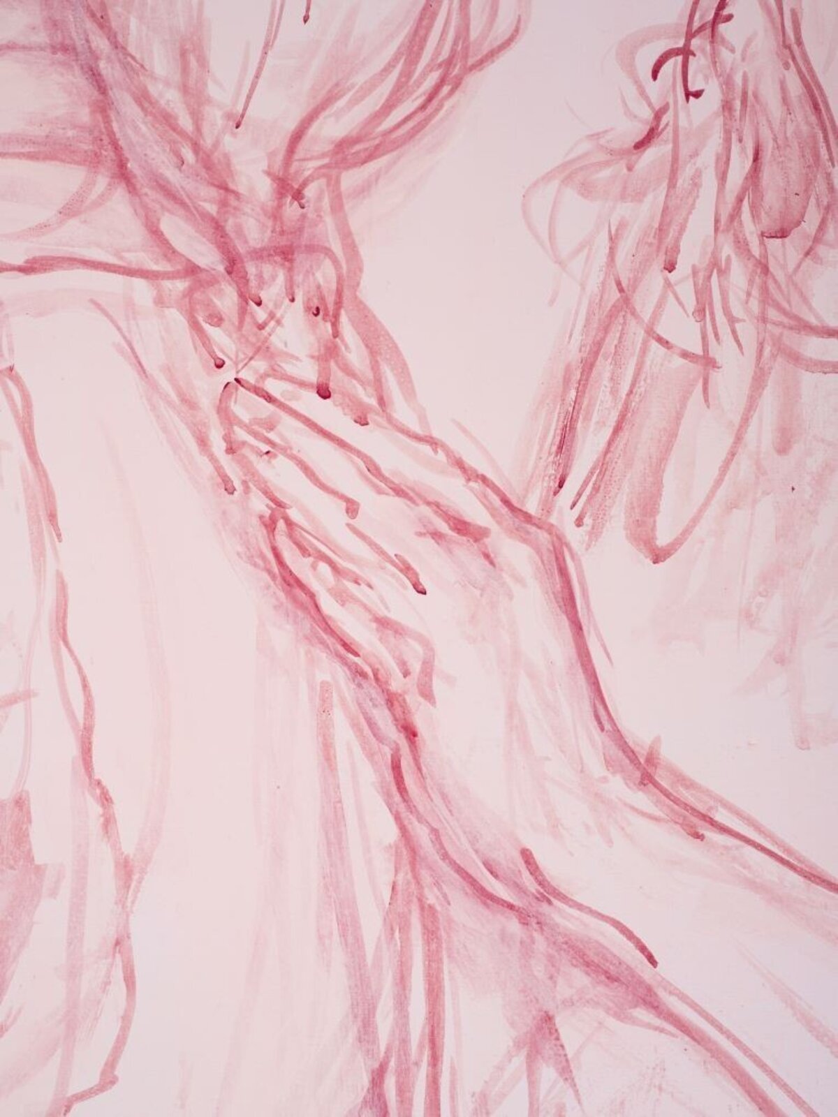 A monochromatic sketch of two figures standing close together, heads tilted upward.