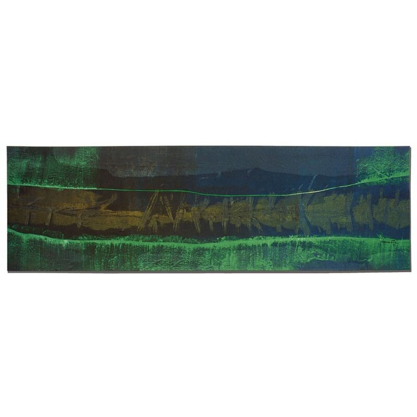 A painting hanging on a wall next to a table and chairs.