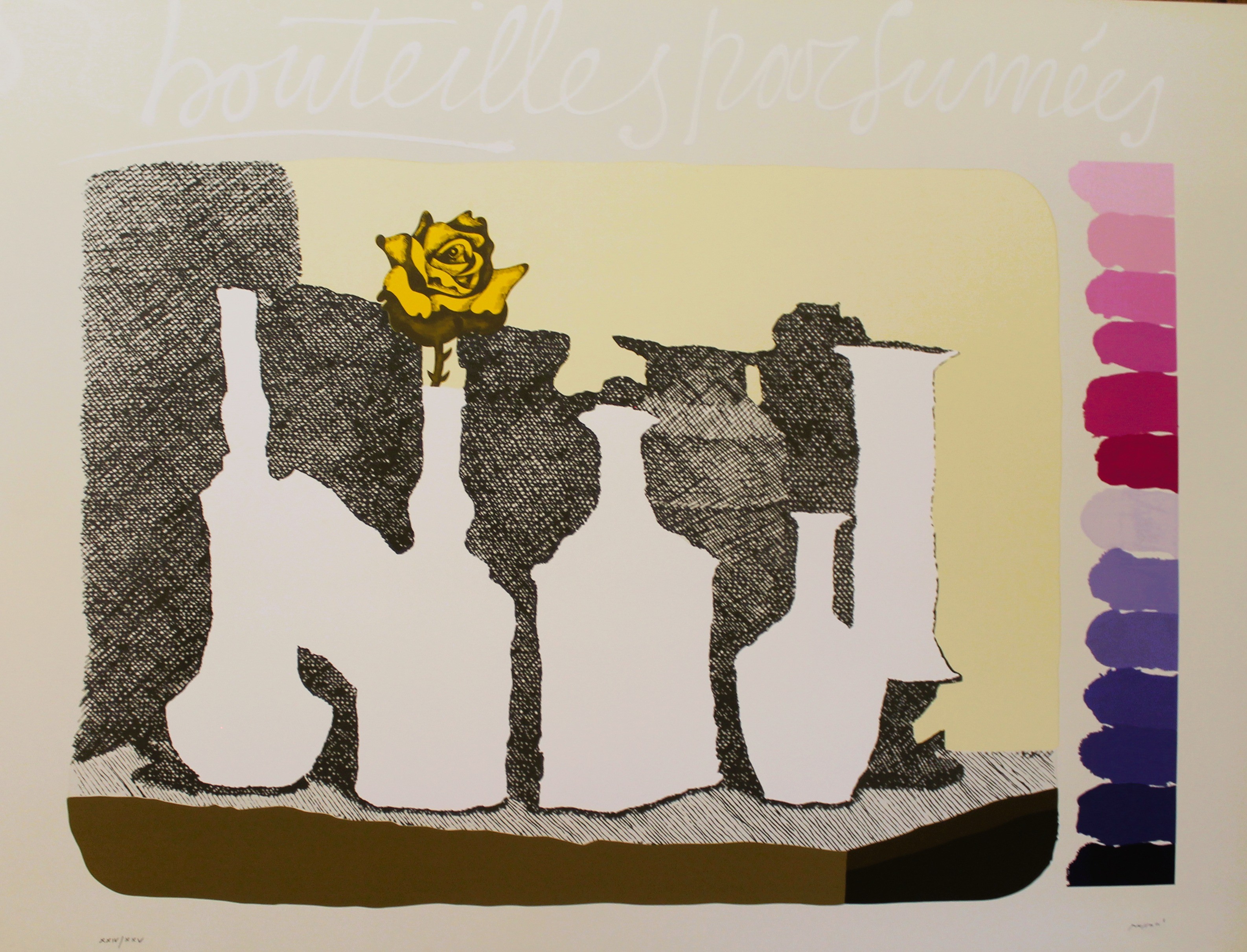 A painting of a yellow rose sitting on top of a table.