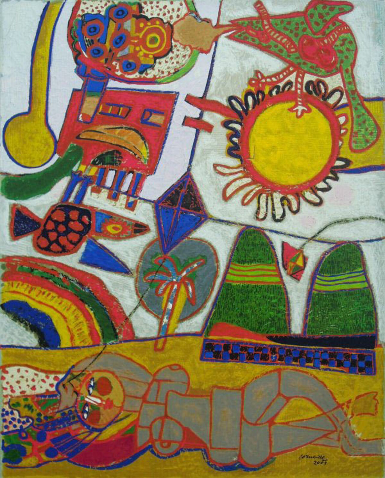 A painting of a colorful abstract painting on a white background.