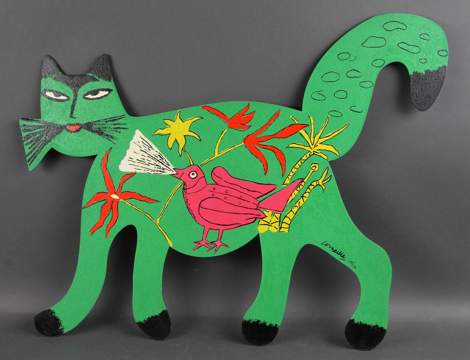Chat vert avec Oiseau by Corneille, circa 2003