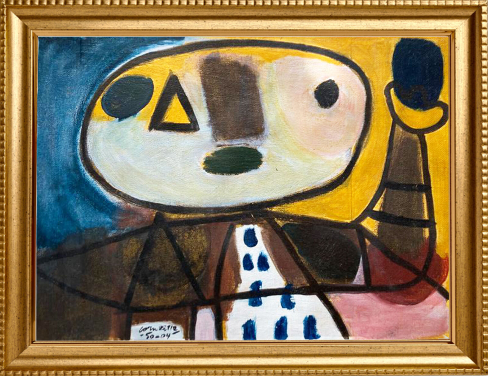 A painting of a man with a hat on his head.