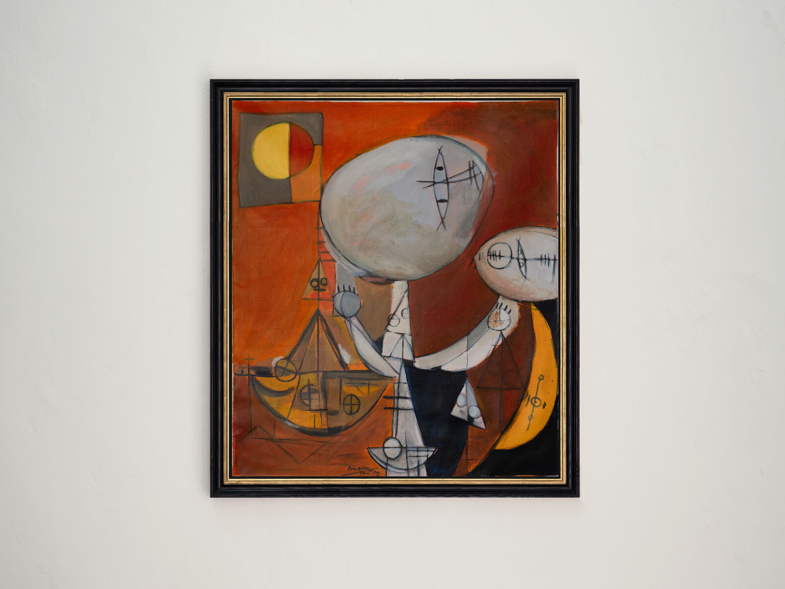 A painting hanging on a wall in a room.