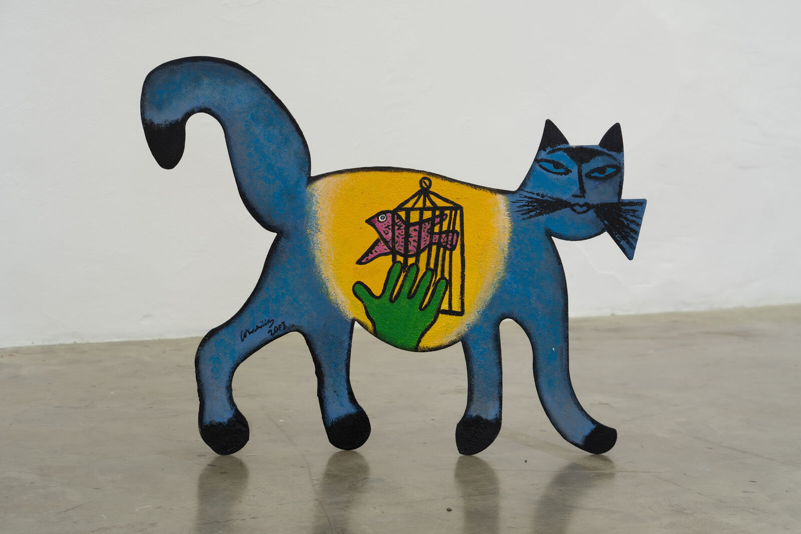 Artwork by Corneille, untitled - metal cat sculpture, Made of Mixed media on laser cut metal - free standing 