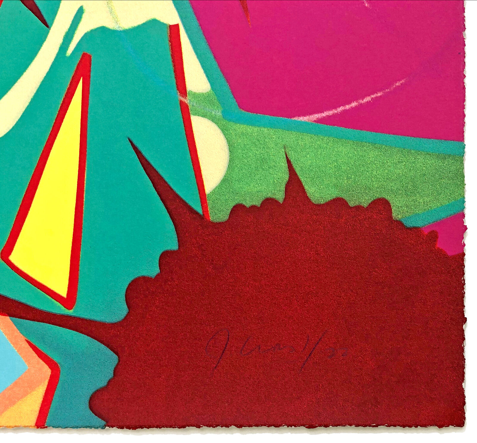 A painting of a woman's face with the word R on it.