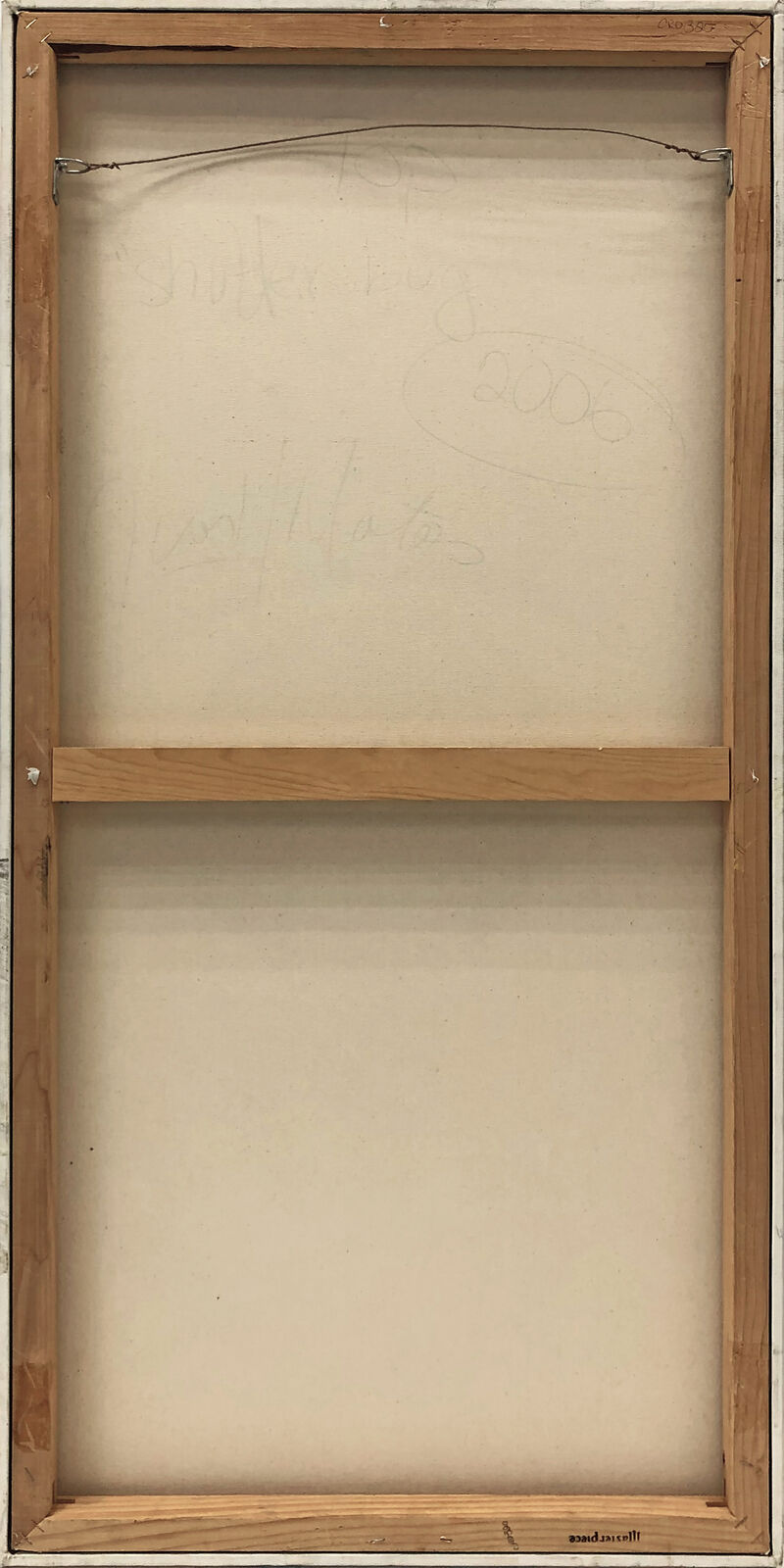 A painting of a woman's eye on a yellow background.