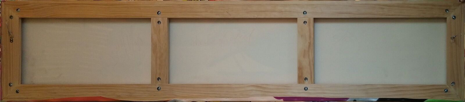 a painting of a woman's face with a piano in the background