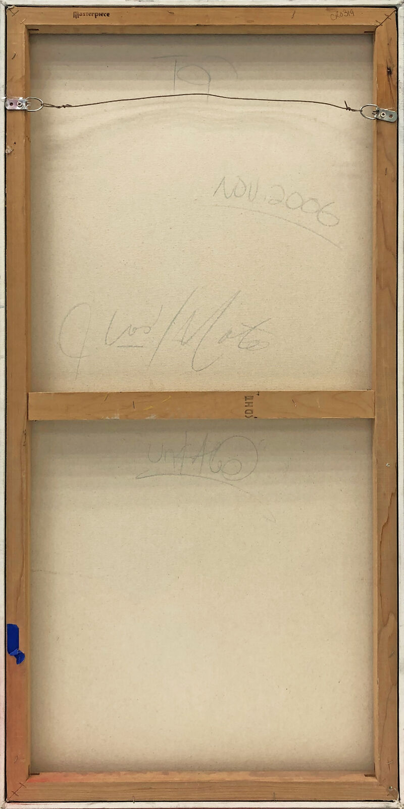 A painting of a woman's face on a colorful background.