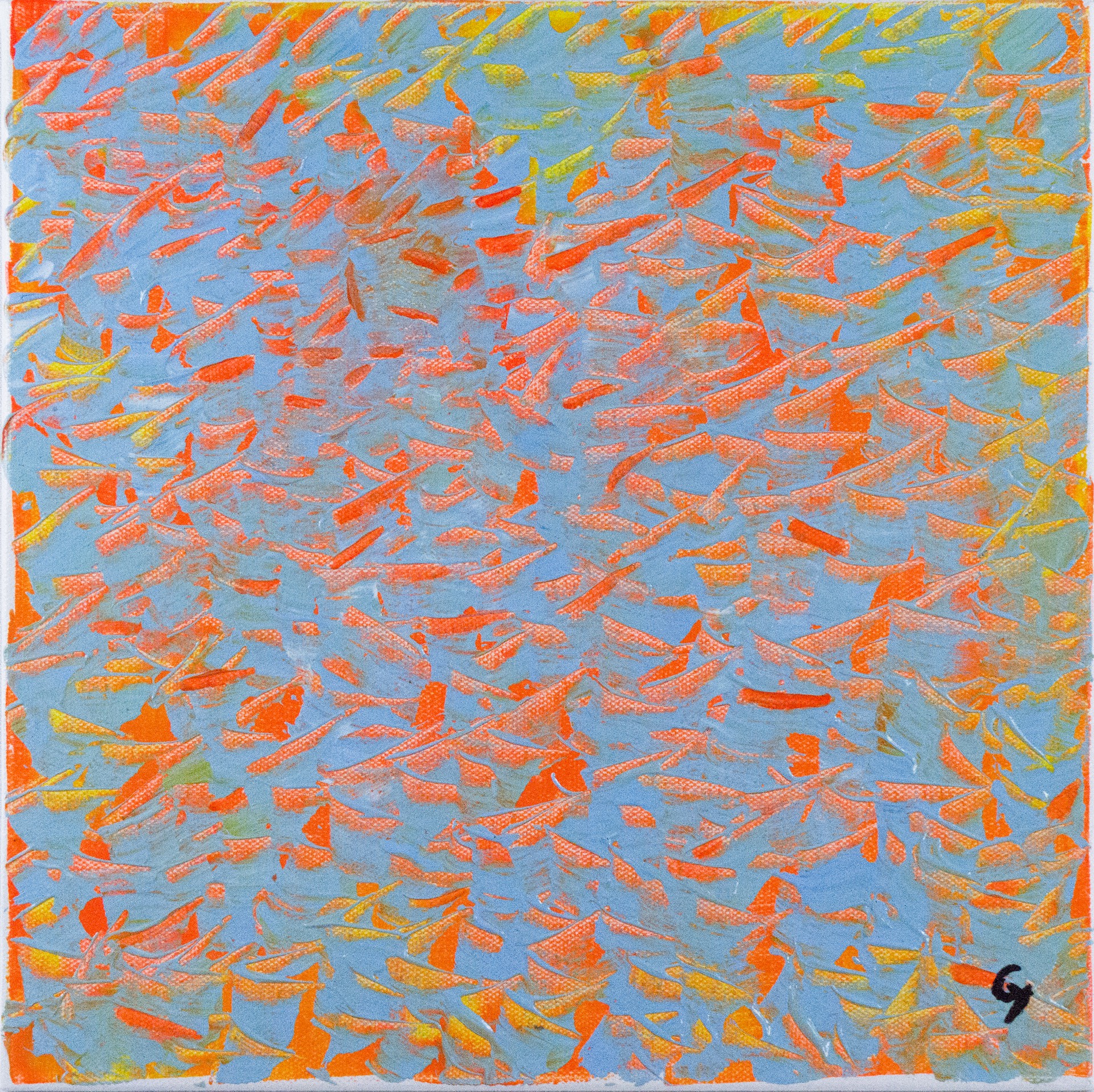 A painting of a large group of fish swimming in the ocean.