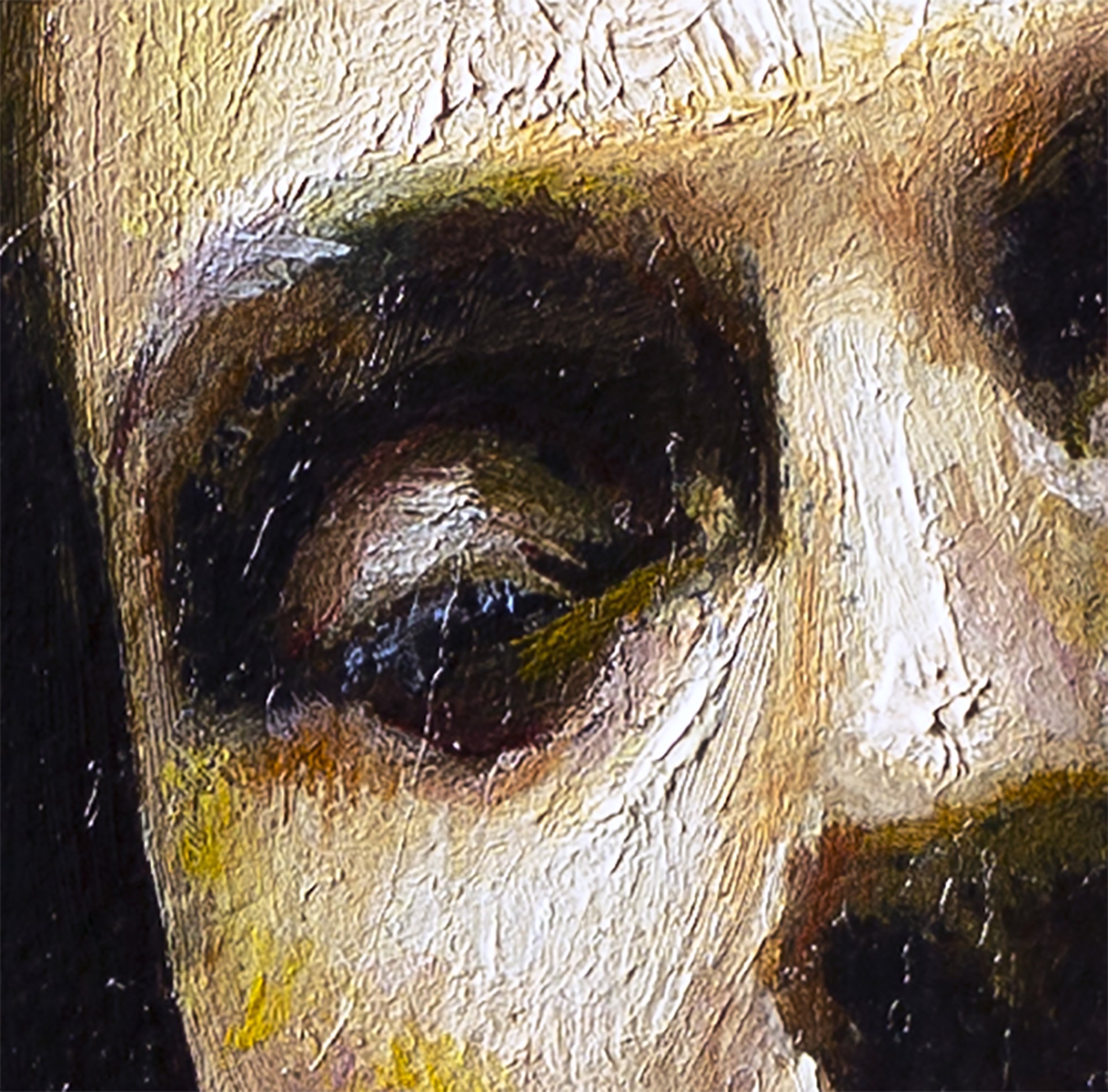A painting of a woman with long black hair.